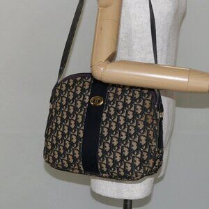 Christian Dior Trotter Canvas Shoulder Bag Navy Gold Auth f